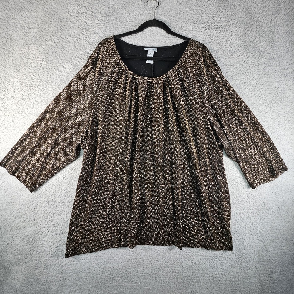 Catherines Top Womens 4X‎ Black Gold Metallic Pleated Sparkle Dark Fairy Glitzy